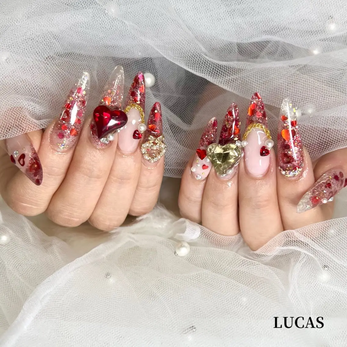 ネイル ハート スカルプネイル LUCAS 千葉 AOI💅🏾💕のネイルデザイン