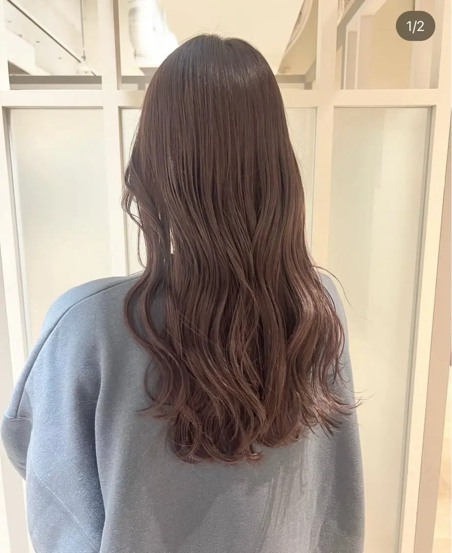 ロング カラー ベージュカラー ラベンダーカラー ラベンダーベージュ オレンジ 暗髪カラー🫐パーマ おくだりんかのヘアスタイル