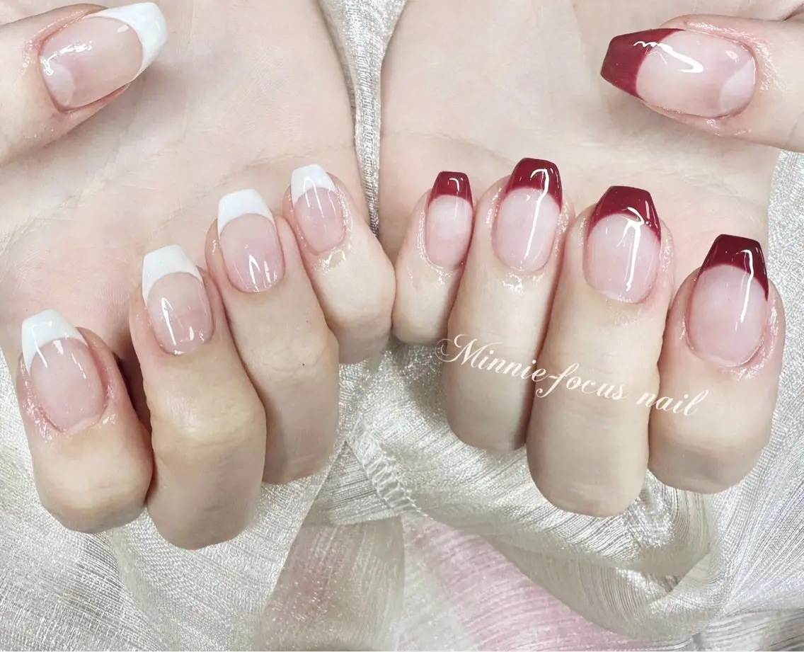🍒 【Jr.ネイリスト】カラーフレンチ+2個ストーン✨(フレンチ2色までOK)の写真