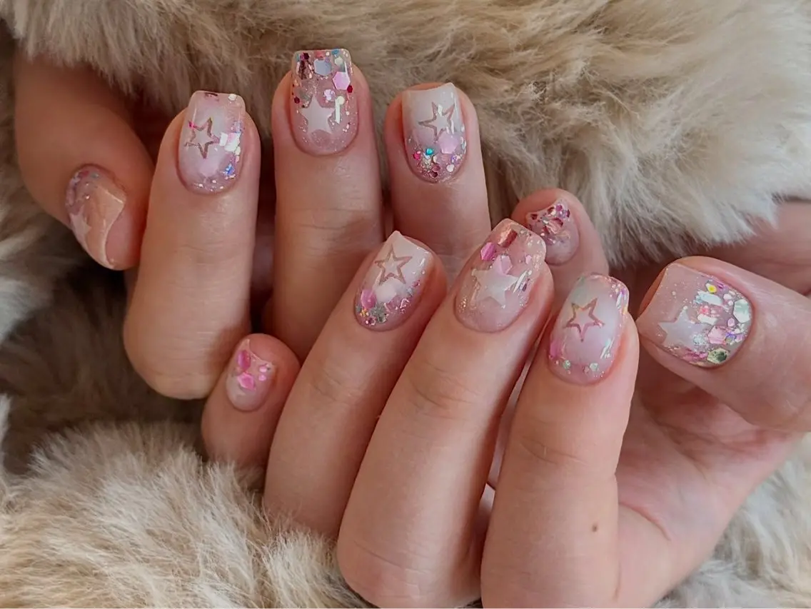 ネイル アートネイル オーロラネイル チークネイル フレンチネイル ガラスフレンチ ハンドネイル 🎀🎀YooLi Nail Salonのネイルデザイン