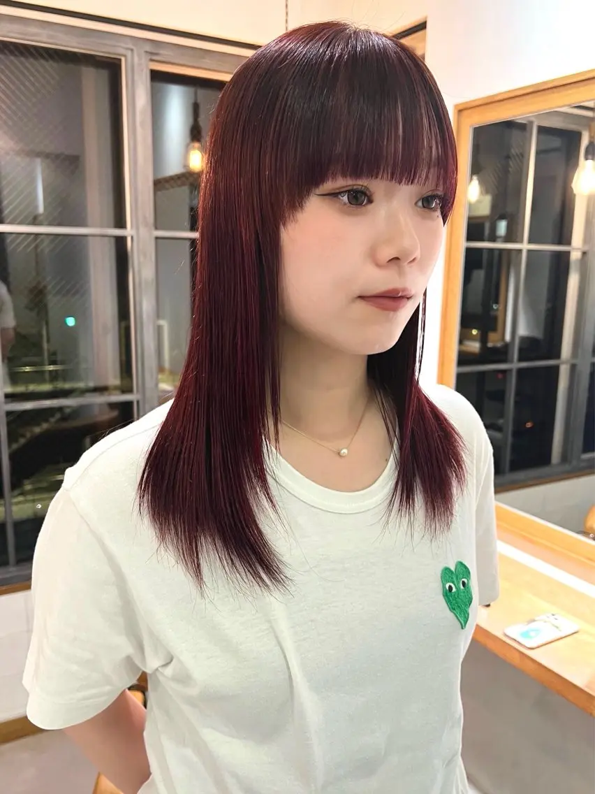 ミディアム カラー 透明感カラー ピンクカラー カット ヘアカラー トリートメント レイヤー/縮毛矯正/ 暖色/mao🎀のヘアスタイル