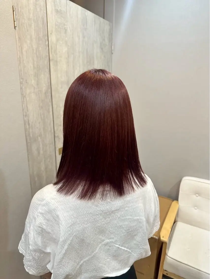 ミディアム カラー レッドカラー ヘアカラー 田端 楓空のヘアスタイル