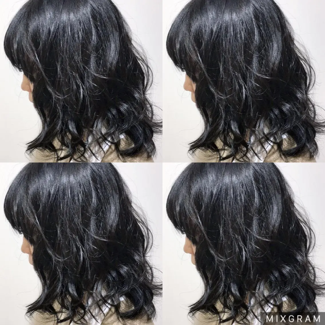 ミディアム カラー 黒髪 ブリーチ ブルーカラー ブルーブラック ブリーチなしカラー 海外風レイヤーカット 👑店長 平松 由のヘアスタイル