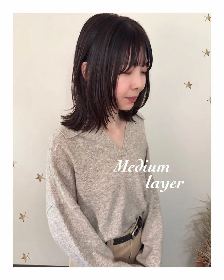 ミディアム カラー カット ヘアカラー 市川 千夏のヘアスタイル