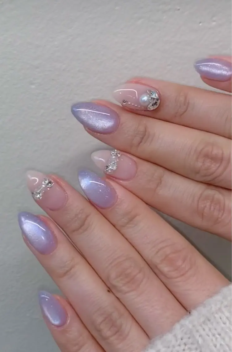ネイル アートネイル オーロラネイル ハート ミラーネイル ピンク NailSalon✨ Écrinエクランのネイルデザイン
