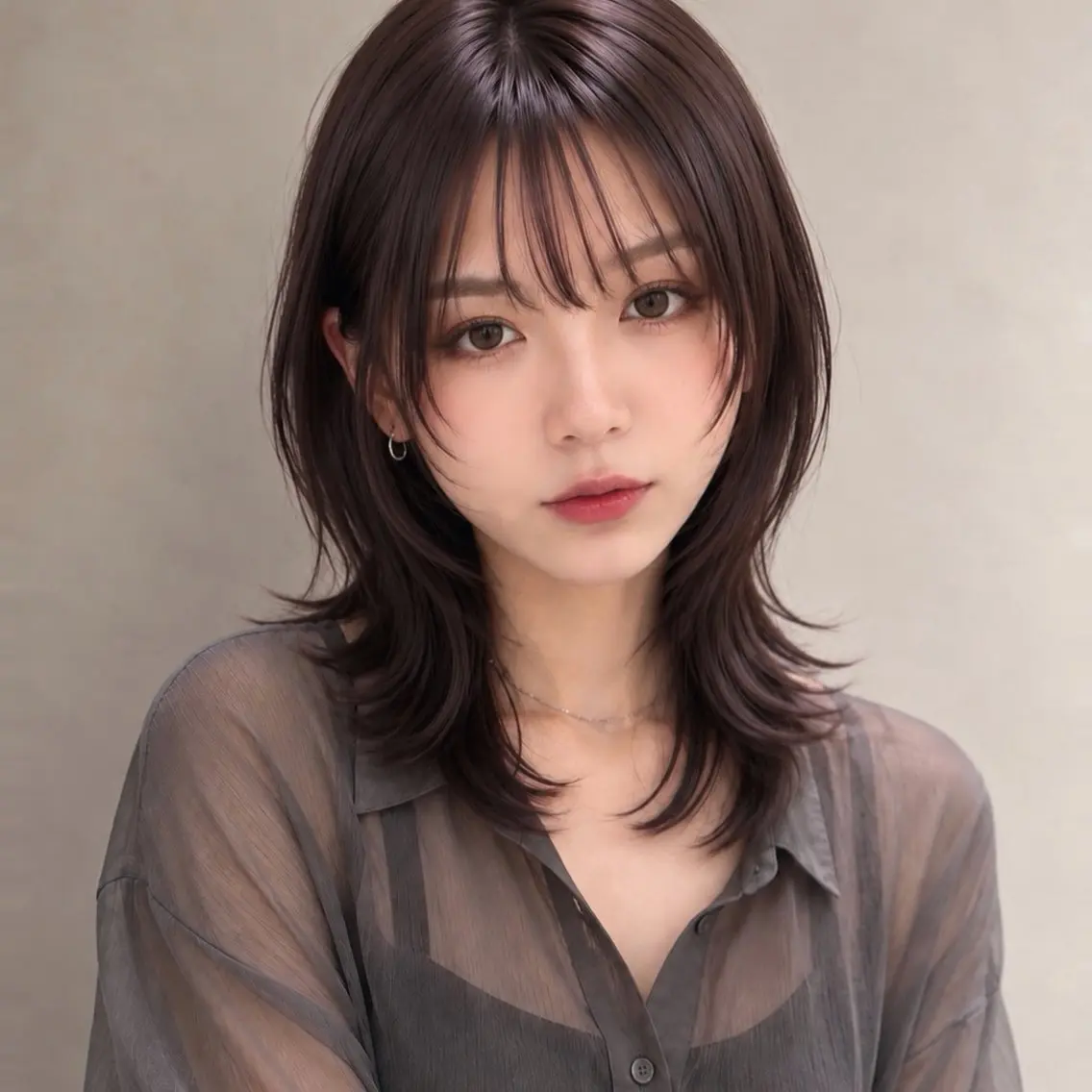 ミディアム カラー パーマ ブラウンカラー ハッシュカット 縮毛矯正 カット ヘアカラー トリートメント ラフモードハッシュ× 巻ける縮毛矯正 渋谷のヘアスタイル