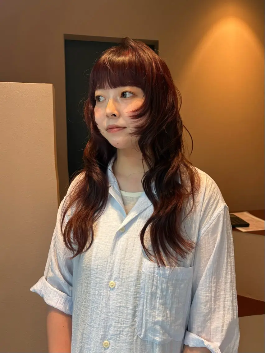 ロング カラー オレンジ 顔周りカット レイヤーカット カット ヘアカラー トリートメント 韓国レイヤー YOKE reinaのヘアスタイル
