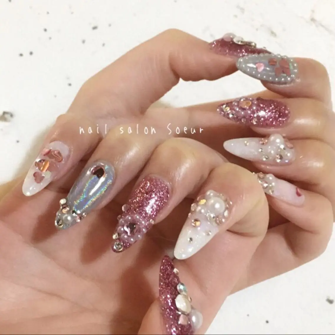ネイル ハート 持ち込み スカルプネイル バレンタイン ハンドネイル nail salon Soeurのネイルデザイン