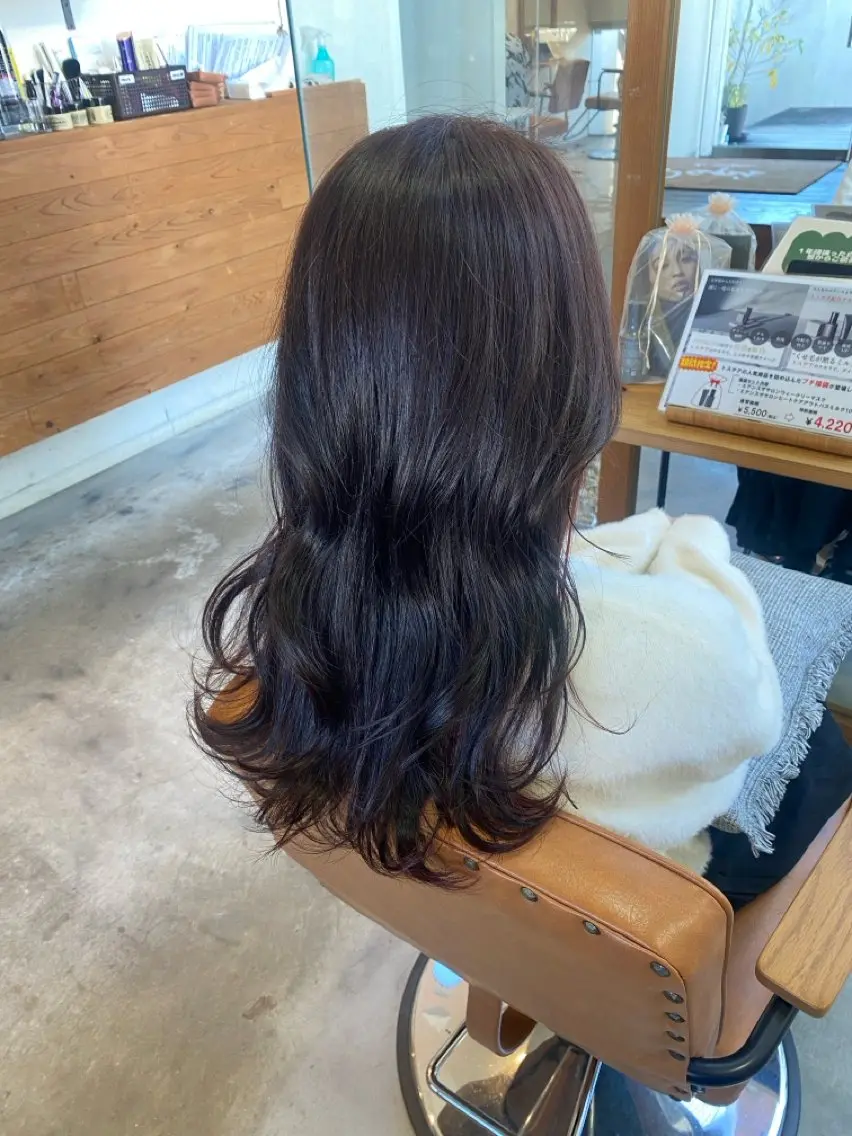 セミロング カット ヘアカラー トリートメント ヘッドスパ 酸性ストレート/ブリ ーチなしWカラー河本のヘアスタイル