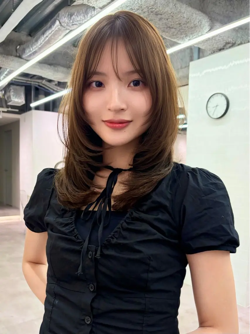 ミディアム ヘアカラー トリートメント ハッシュ/レイヤー カット横浜/心結のヘアスタイル