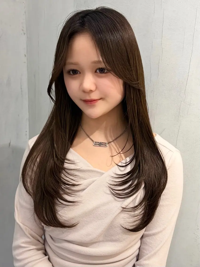 ロング レイヤーカット 𝙆𝙖𝙞🎀🩶 レイヤー/縮毛矯正のヘアスタイル