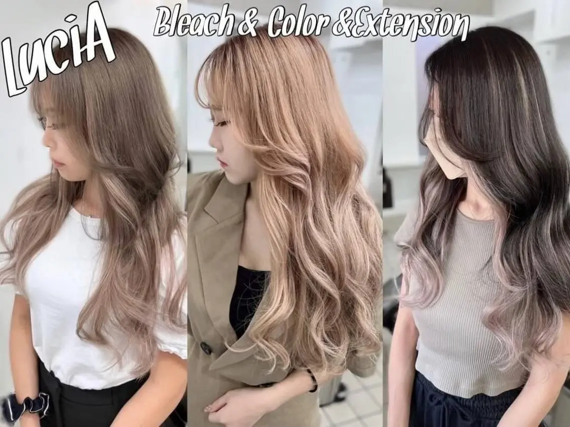 ロング カラー ヘアアレンジ シールエクステ 黒髪 ブリーチ デザインカラー ダブルカラー エクステ¥5000 LuciAカラーのヘアスタイル