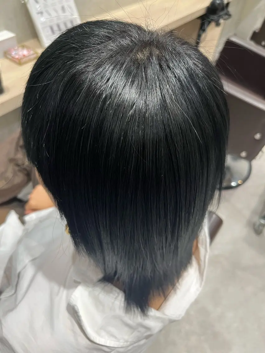 ミディアム カラー 黒髪 ブルーカラー ブルーブラック 🎀ria/ メンズカット🎀のヘアスタイル