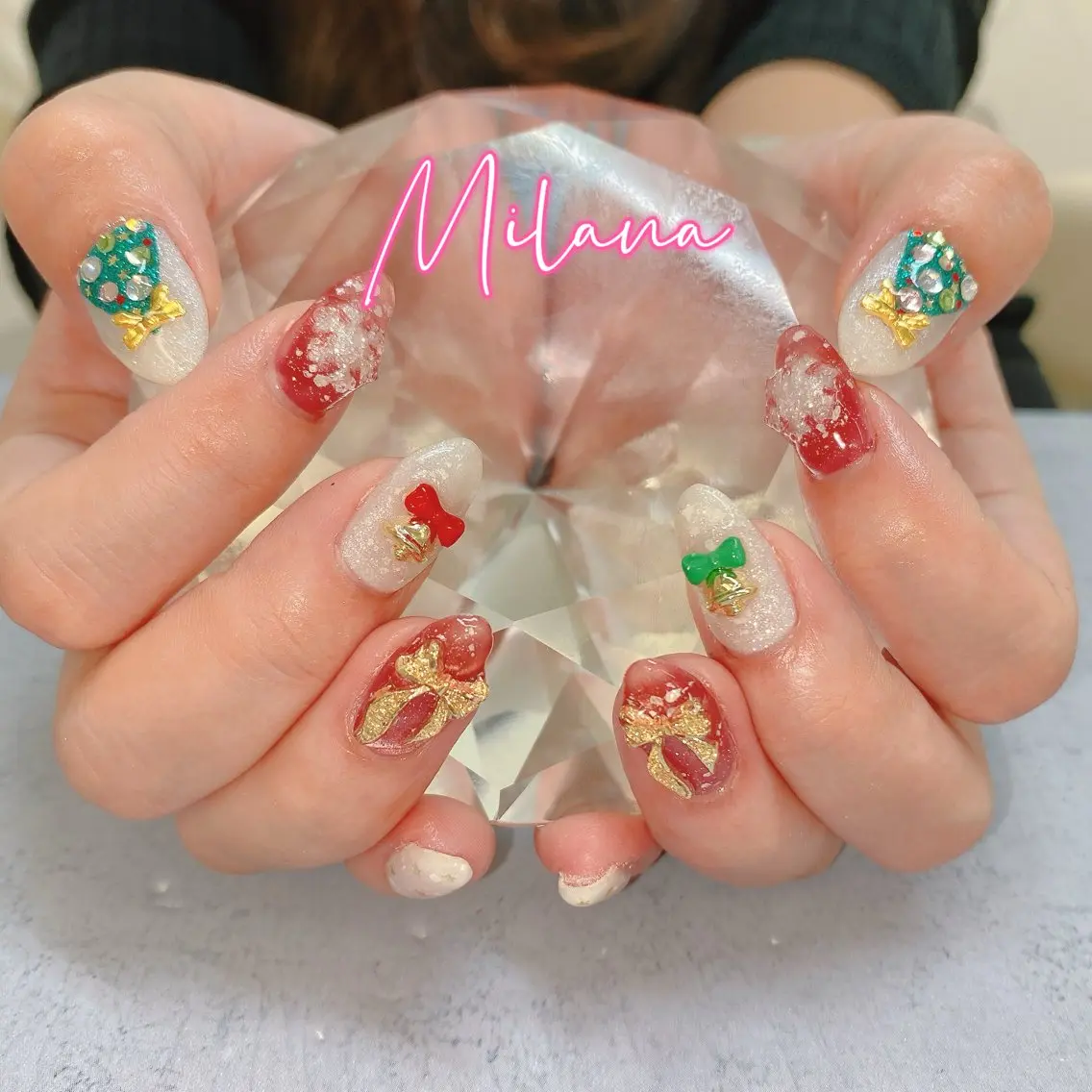 ネイル 冬ネイル クリスマス ハンドネイル Milana （研修生メニュー）のネイルデザイン