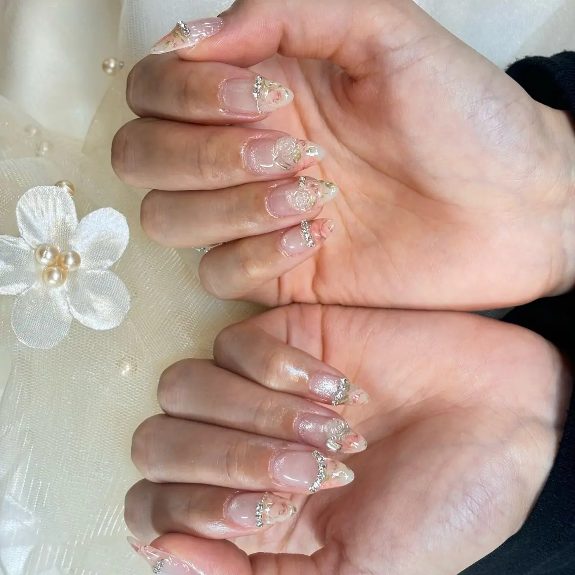 ネイル 桜ネイル 長さ出し フレンチネイル 韓国ネイル マグネットネイル ハンドネイル Kiwami nailsalonのネイルデザイン