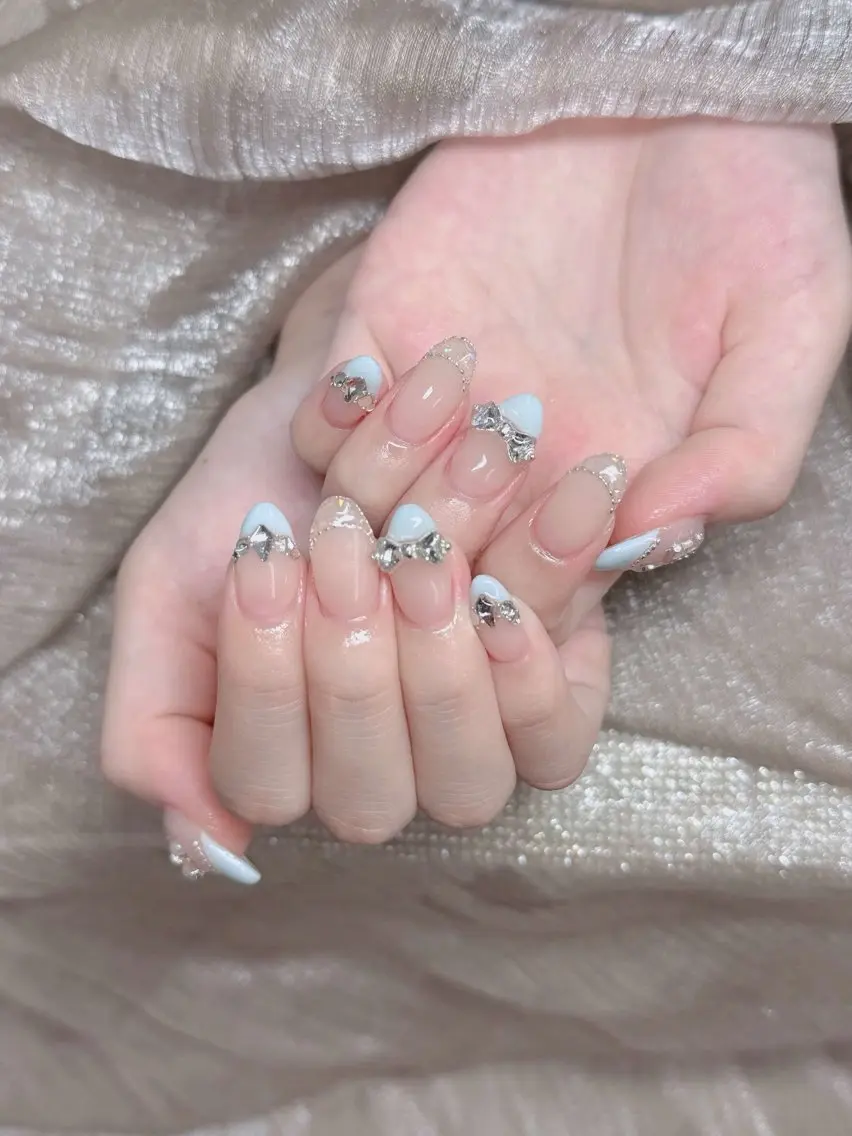 ネイル フレンチネイル ジェルネイル ガラスフレンチ ハロウィン ハート ハンドネイル H.baby Nail Salonのネイルデザイン