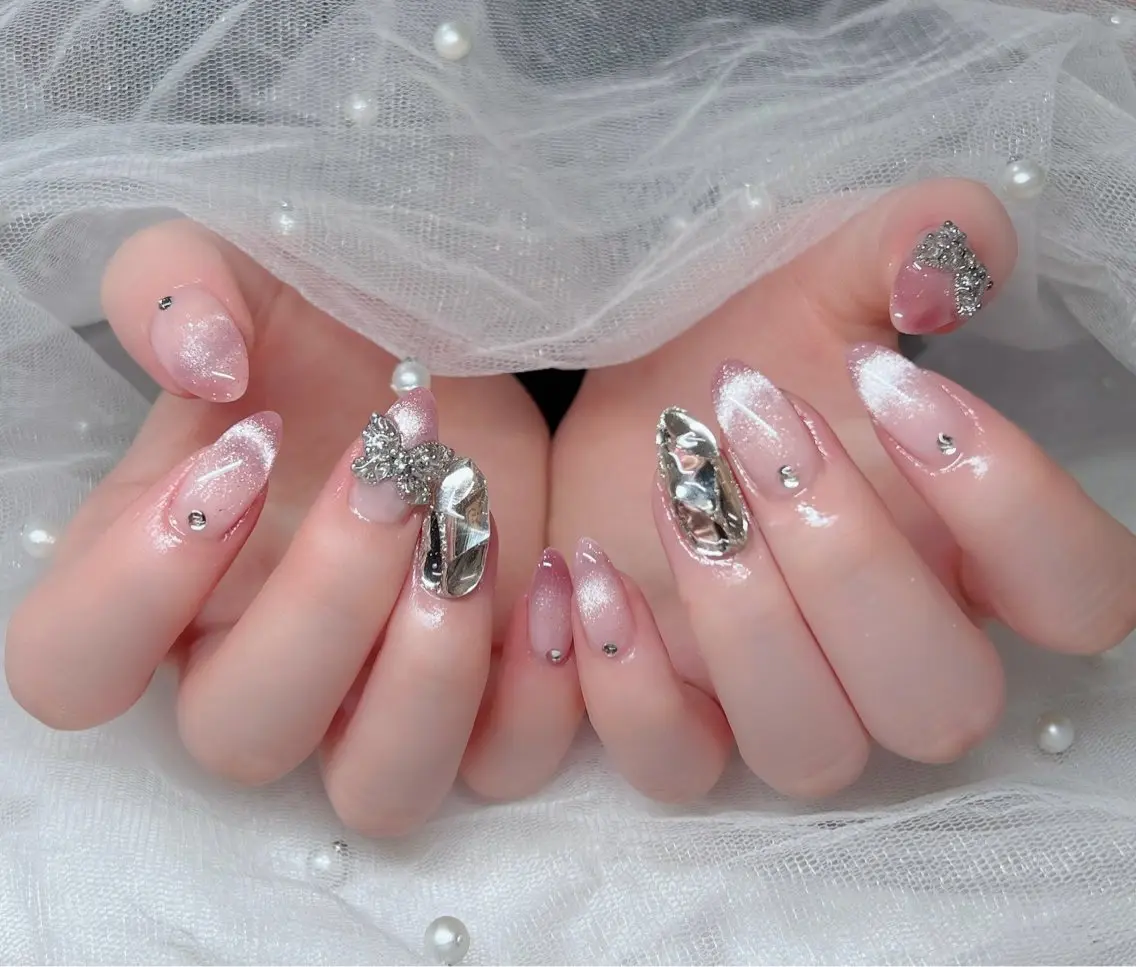 ネイル ハンドネイル 🎀PG🩵 ネイルサロンのネイルデザイン