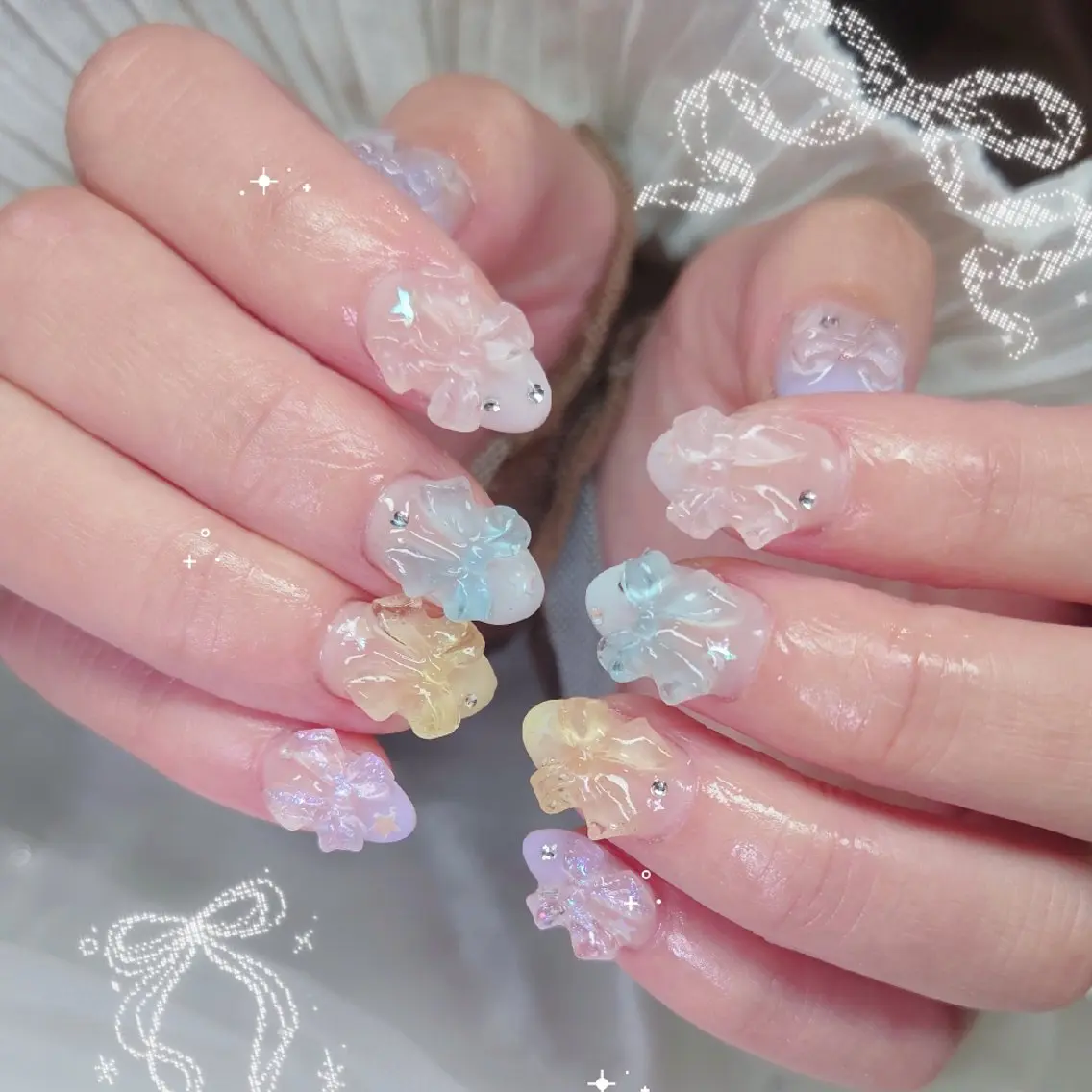 ネイル ガーリー パステルネイル リボン ハンドネイル sissy hatsuneのネイルデザイン