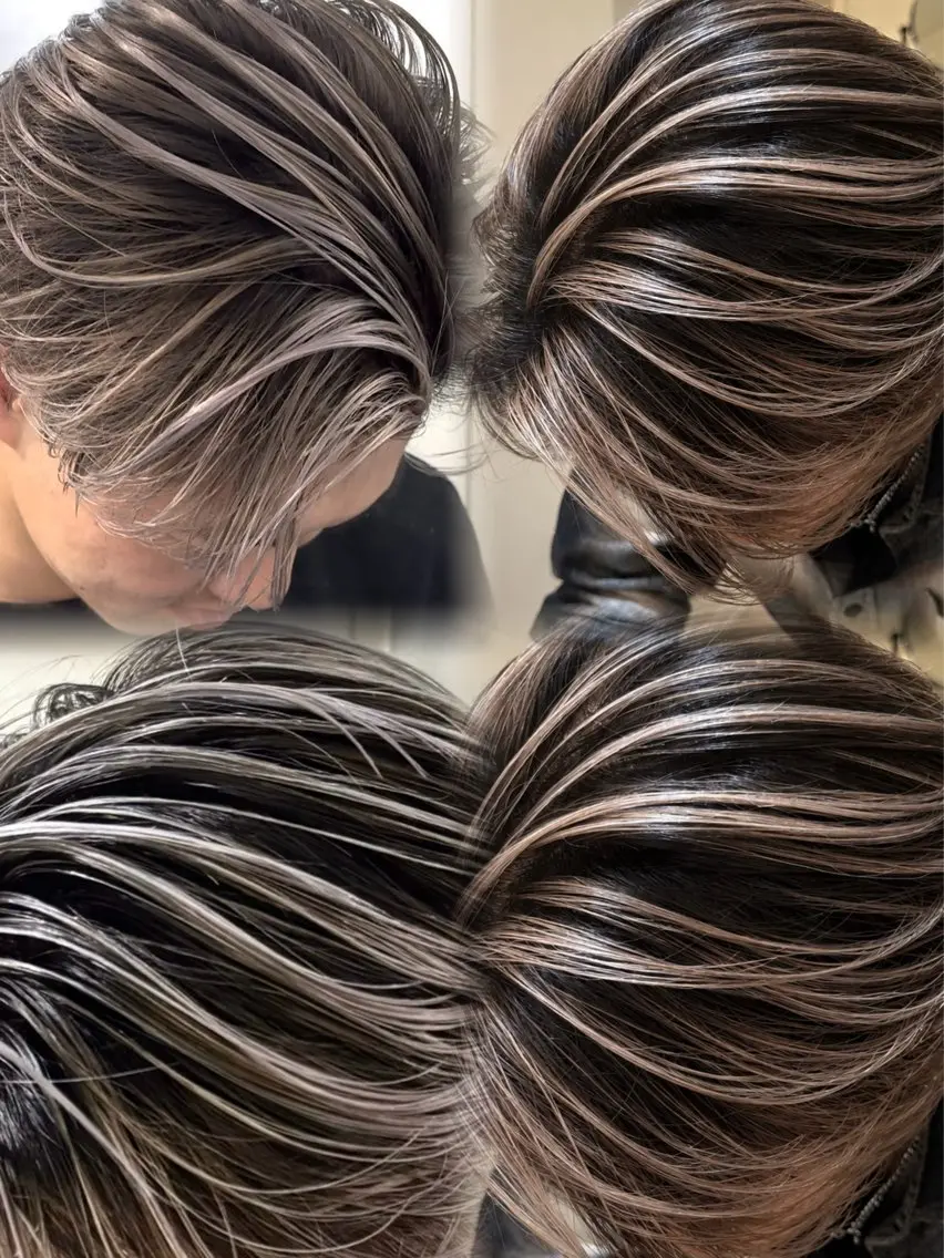 ショート カラー メンズ メンズバレイヤージュ バレイヤージュ レイヤーカット ヘアカラー メンズバレイヤージュ 中野裕介のヘアスタイル
