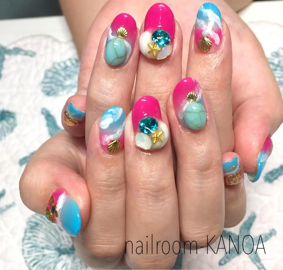 ミディアム ネイル 夏ネイル nailroom- KANOAのネイルデザイン