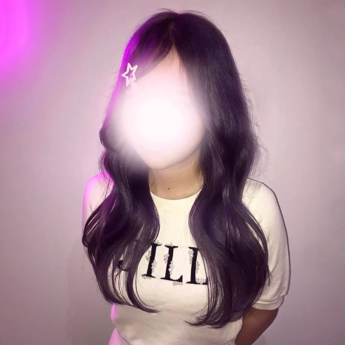 ロング カラー ヘアアレンジ デザインカラー パープルカラー シルバー 韓国風ヘア レイヤーカット 🎵🍥上平里奈 韓国レイヤー🍥🎵のヘアスタイル