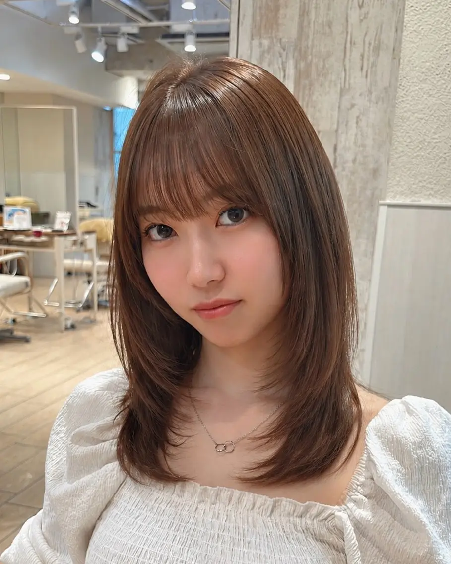 セミロング カラー ヘアカラー トリートメント レイヤーカット/ 髪質改善/菊池真稔のヘアスタイル
