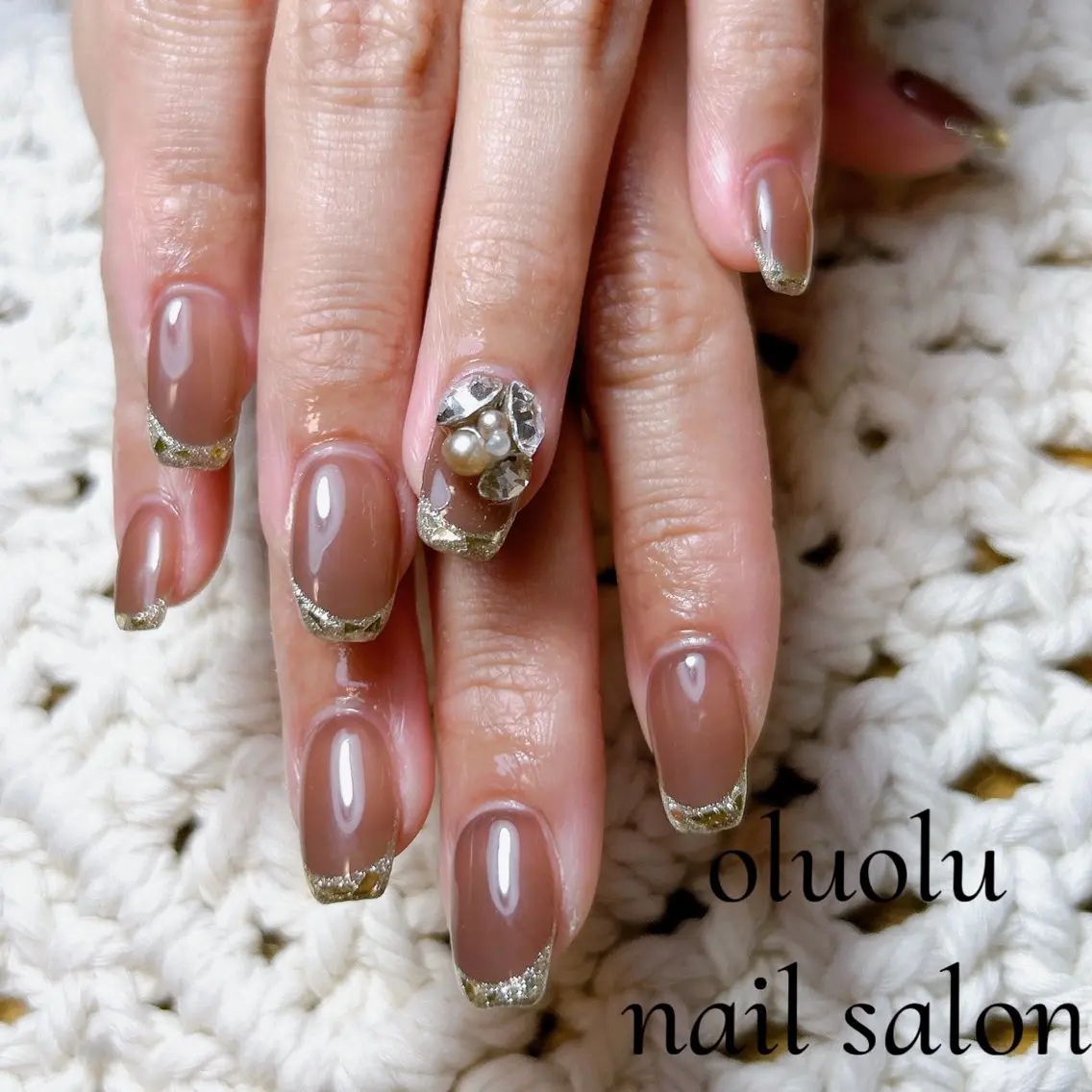 ネイル フレンチネイル ガラスフレンチ スカルプネイル oluolu nailsalonのネイルデザイン