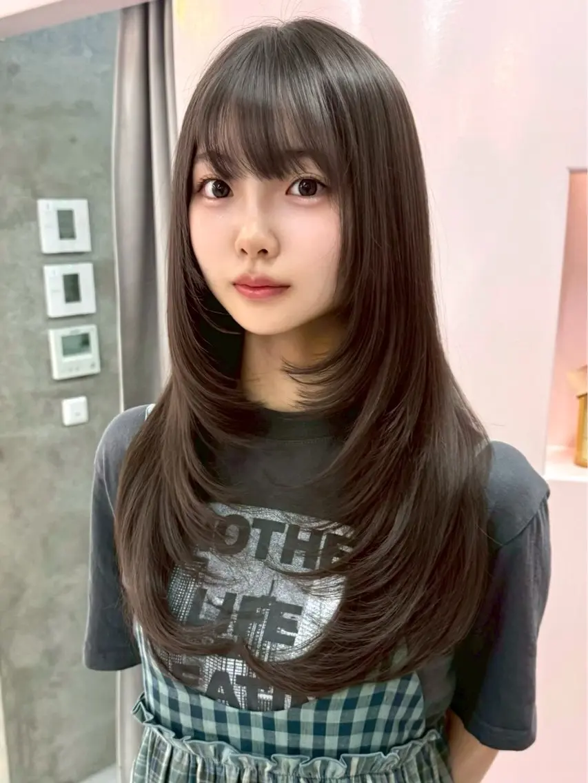 ロング カット ヘアカラー 縮毛矯正 トリートメント 髪質改善/縮毛矯正/ ブリーチなしカラーのヘアスタイル