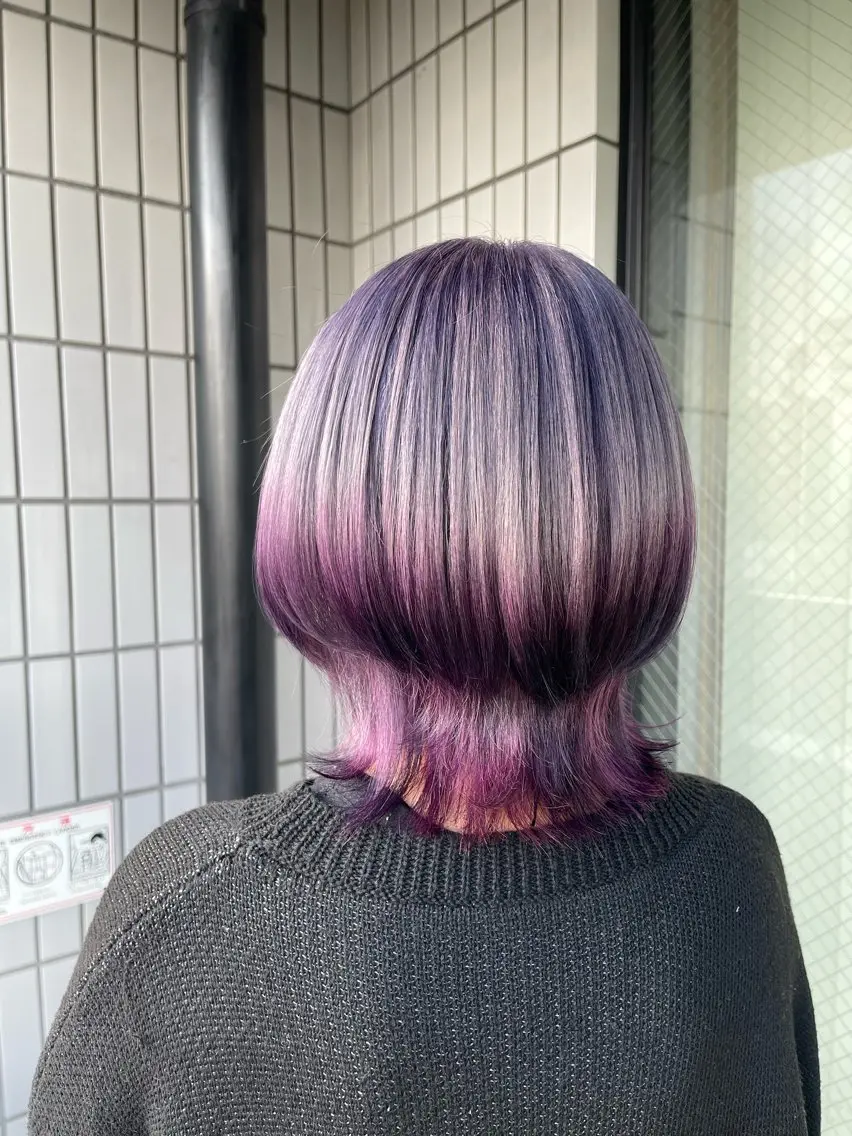 ミディアム カラー ブリーチ デザインカラー ハイトーンカラー ラベンダーカラー ラベンダーピンク ムラ修正/ ハイトーン💖Riaのヘアスタイル