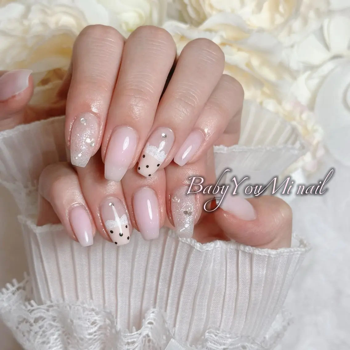 ネイル オーロラネイル チークネイル 成人式 フットネイル フレンチネイル ハンドネイル ハンドケア BabyYouMi nailのネイルデザイン