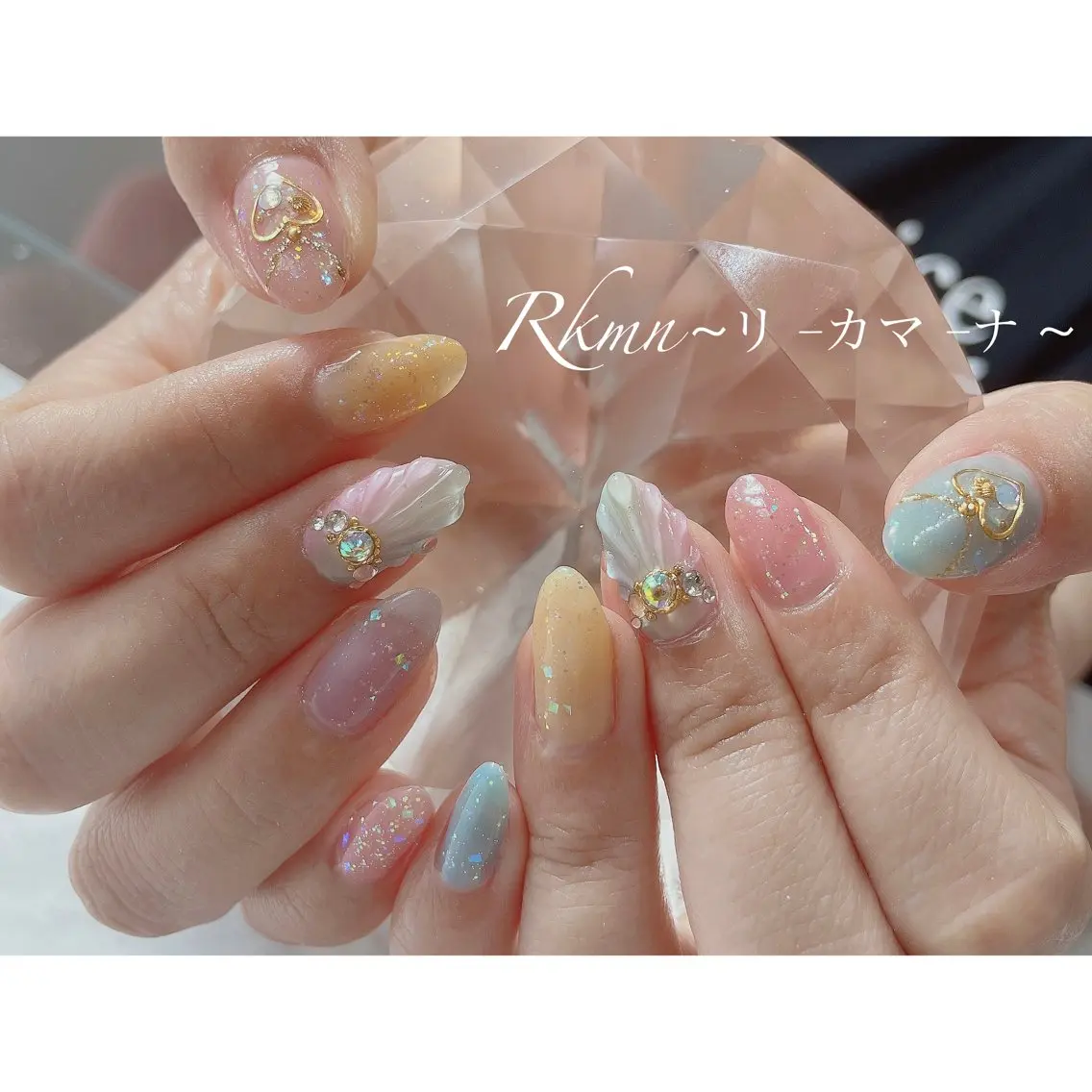 ネイル アートネイル ハート キラキラネイル ラメ(グリッター) パステルネイル ハンドネイル フットネイル ハンドケア Rkmn ~リ-カマ-ナ~のネイルデザイン