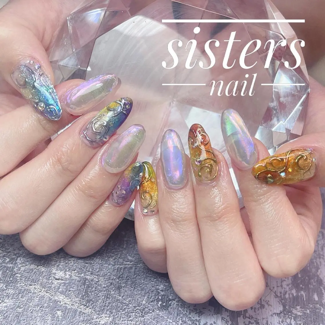 ネイル アートネイル ジェルネイル 氷ネイル・うるうるネイル キラキラネイル マグネットネイル ハンドネイル ハンドケア sisters nail.fのネイルデザイン