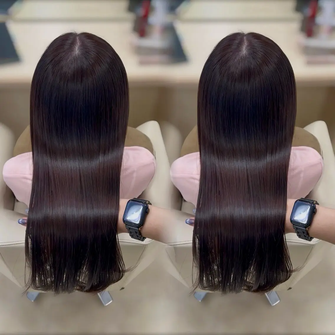 ロング カラー ラベンダーカラー カット ヘアカラー トリートメント ヘアセット ベージュ/つや髪/ レイヤー／ゆいなのヘアスタイル