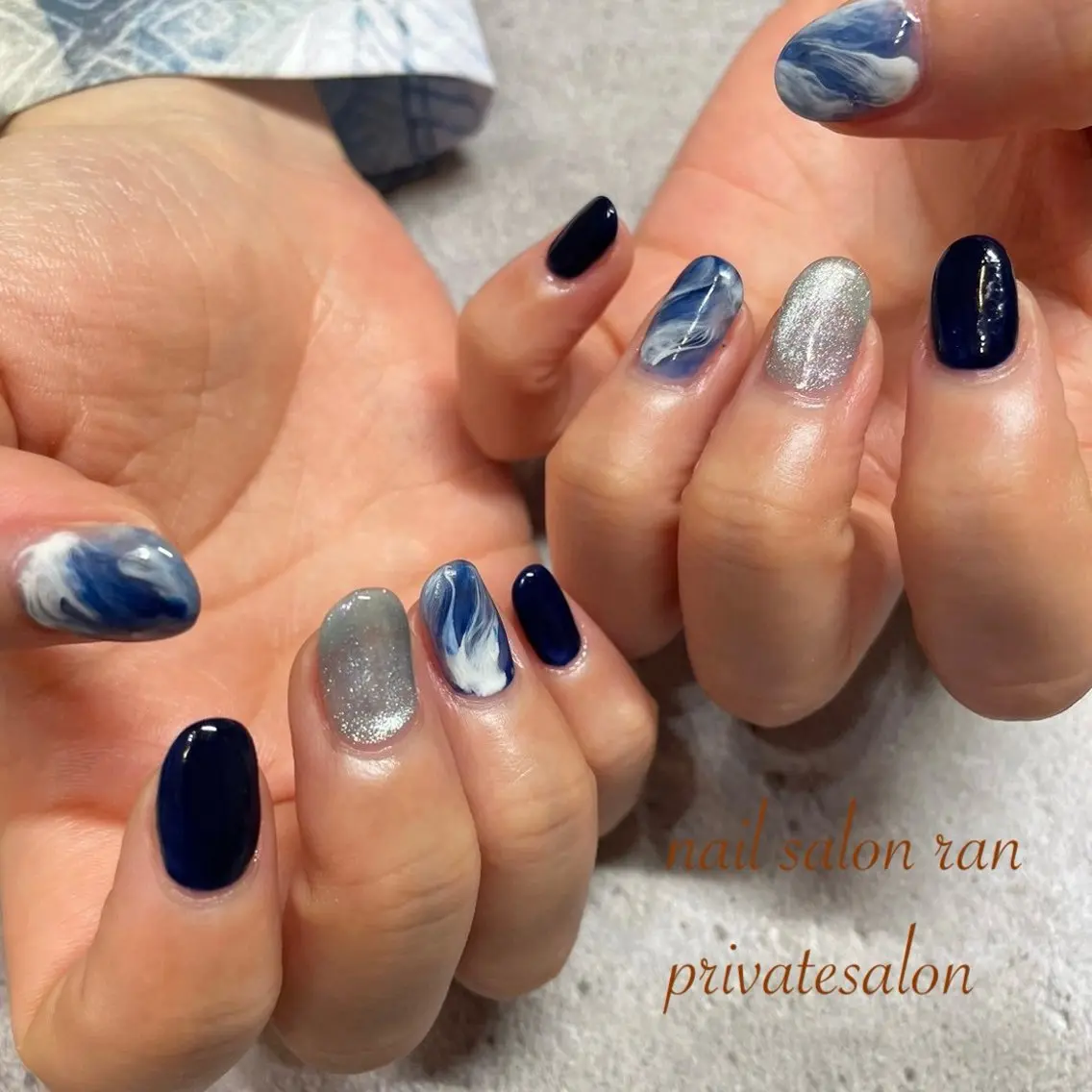 ネイル ブルー 大理石ネイル(マーブル) ハンドネイル ハンドケア nailsalon ranのネイルデザイン