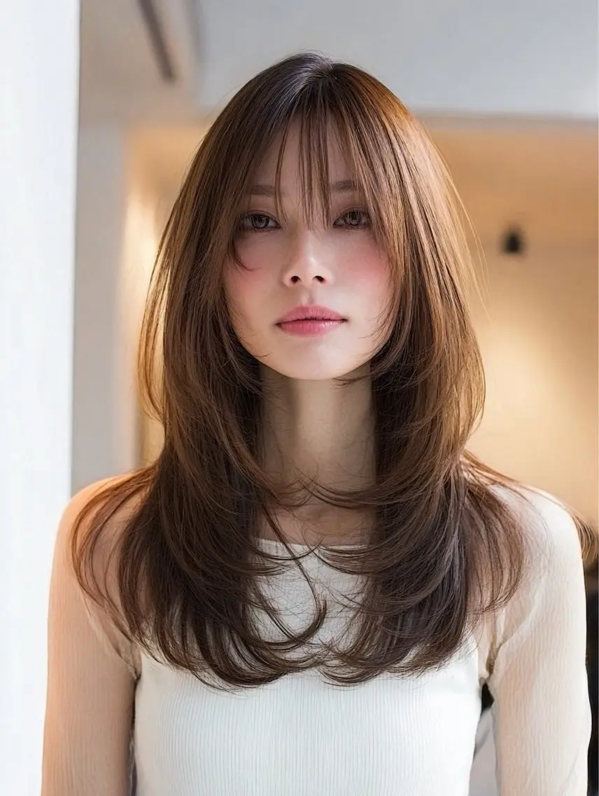 ロング 縮毛矯正 絶対綺麗な暖色カラー 🎯あります✨増渕✨のヘアスタイル
