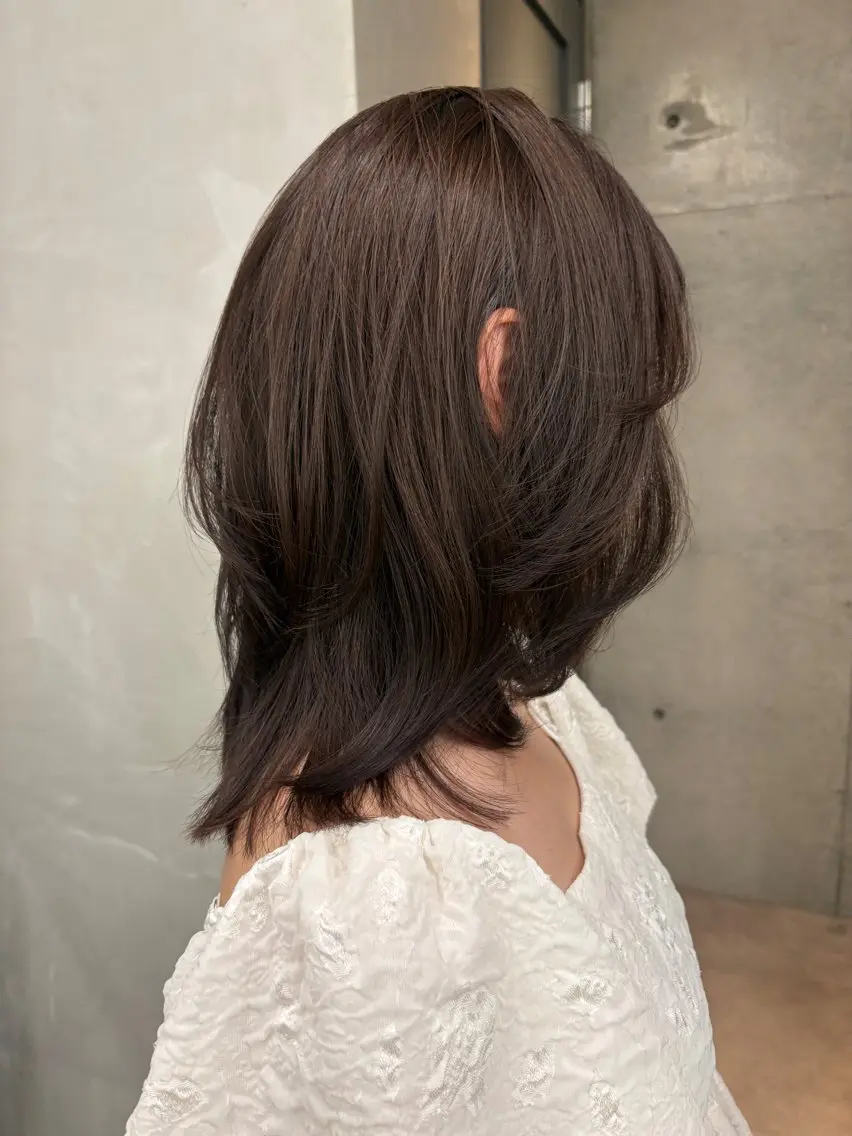 ミディアム カラー カット ヘアカラー トリートメント Saki/レイヤー/ 柔色カラー/顔まわりのヘアスタイル
