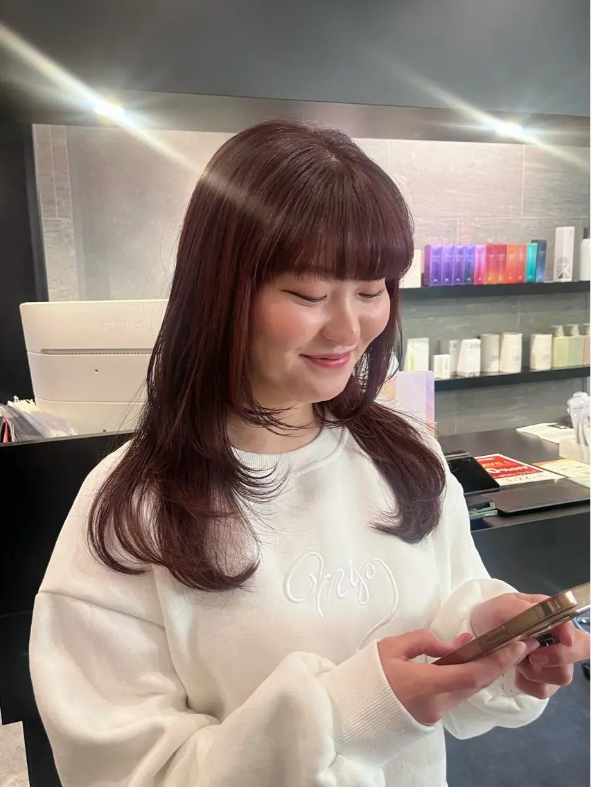 ミディアム カラー ヘアカラー ダブルカラー /レイヤー/まゆのヘアスタイル