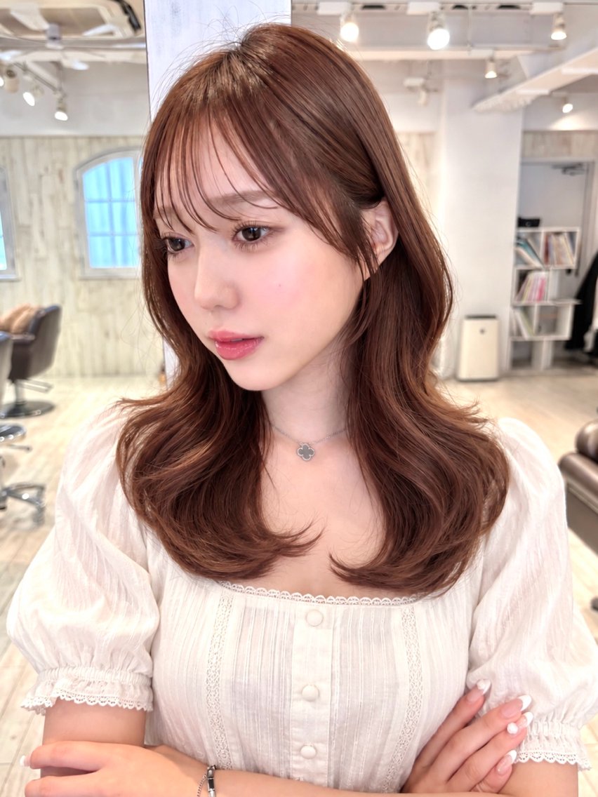 ミディアム カット ヘアカラー トリートメント 顔周りカット/韓国風 レイヤーカット　ナギのヘアスタイル