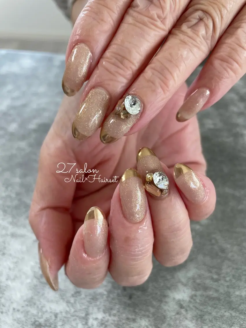 ネイル フレンチネイル ラメ(グリッター) ミラーネイル 27salon yuinaのネイルデザイン