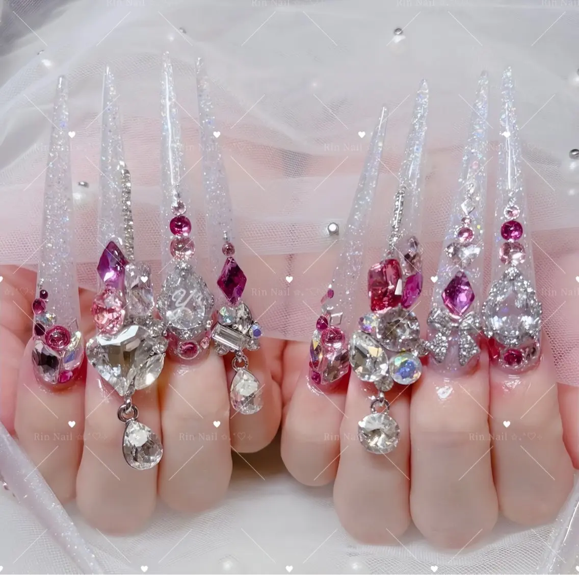 ネイル べっ甲ネイル ブルー 長さ出し フレンチネイル ジェルネイル ハンドネイル Rin Nail 新大久保店のネイルデザイン