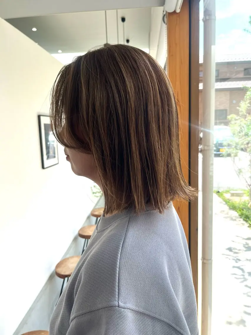 ミディアム カラー カット ヘアカラー 白髪ぼかし 揚村武斗のヘアスタイル