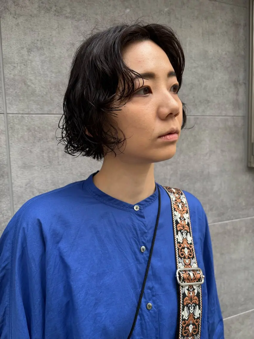 ショート パーマ カット パーマ トリートメント en,ボブ/レイヤー パーマ/透明感カラーのヘアスタイル