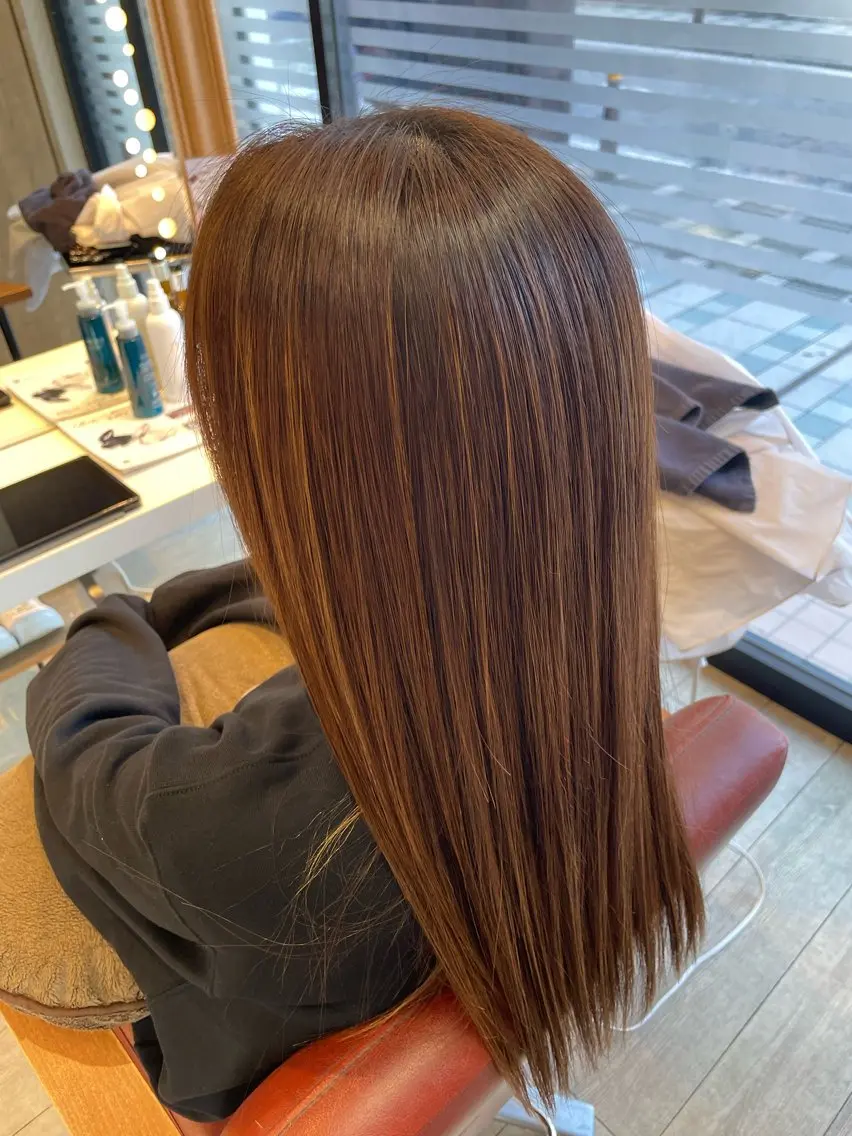 ロング パーマ ハイライト 縮毛矯正 カット 縮毛矯正 トリートメント ✨横須賀髪質改善✨️ 加藤 百音のヘアスタイル
