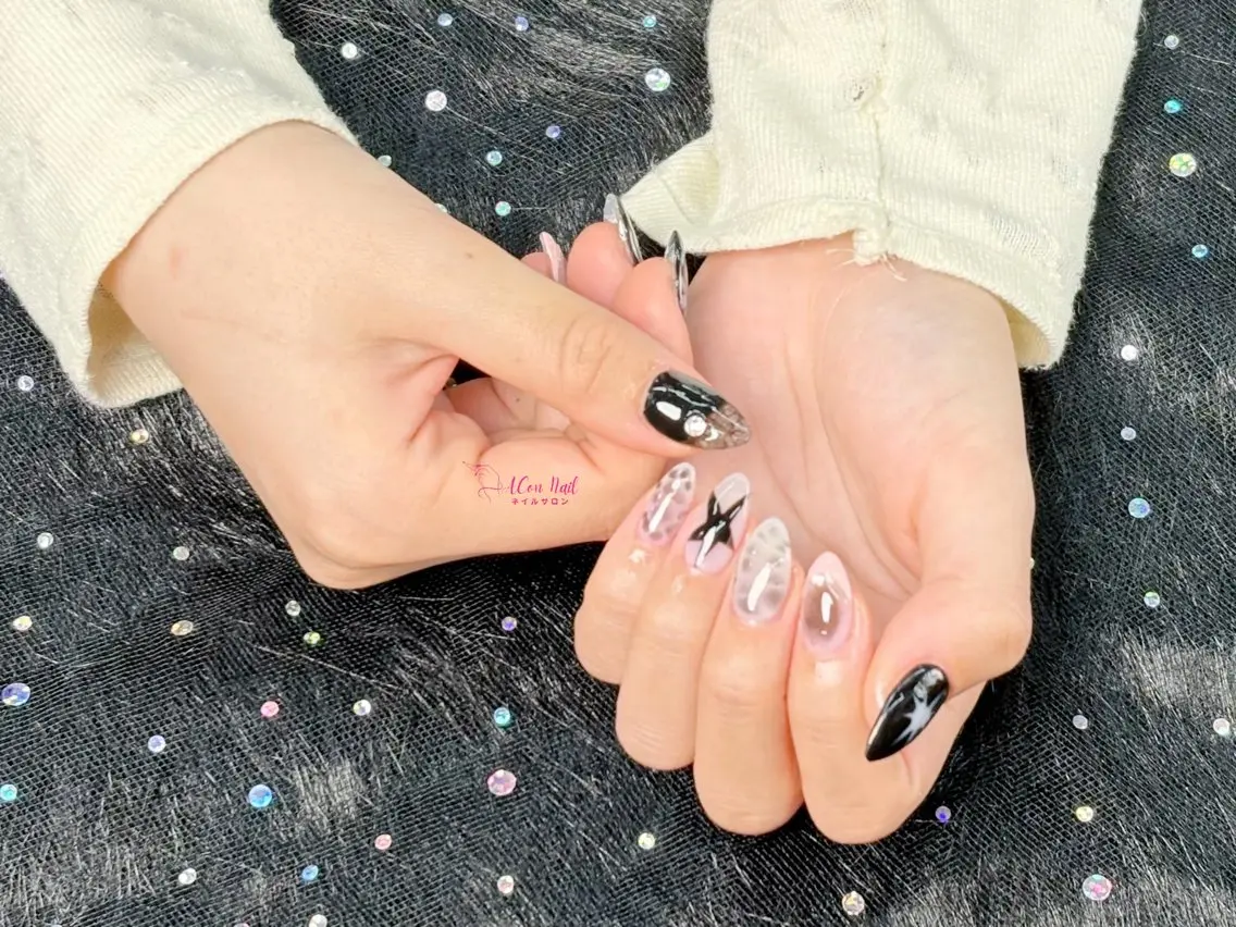 ネイル 桜ネイル 長さ出し フラワーネイル フレンチネイル ジェルネイル ハンドネイル ACon NailSalonのネイルデザイン