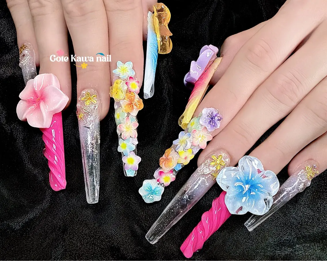 ネイル フラッシュネイル フラワーネイル 持ち込み 夏ネイル ハンドネイル ハンドケア Gote Kawa nail salonのネイルデザイン