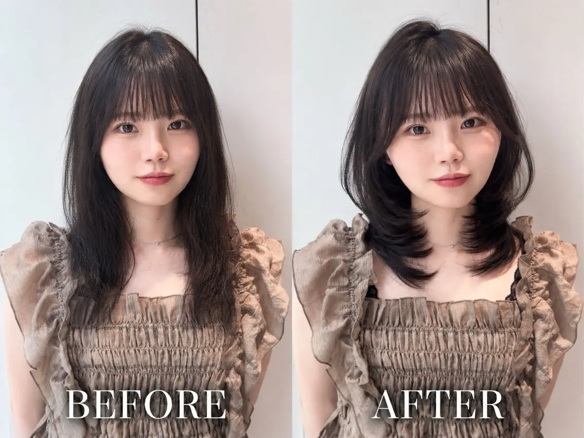 ミディアム カット ヘアカラー トリートメント 谷川が作る熊本1🥇 レイヤーカットのヘアスタイル