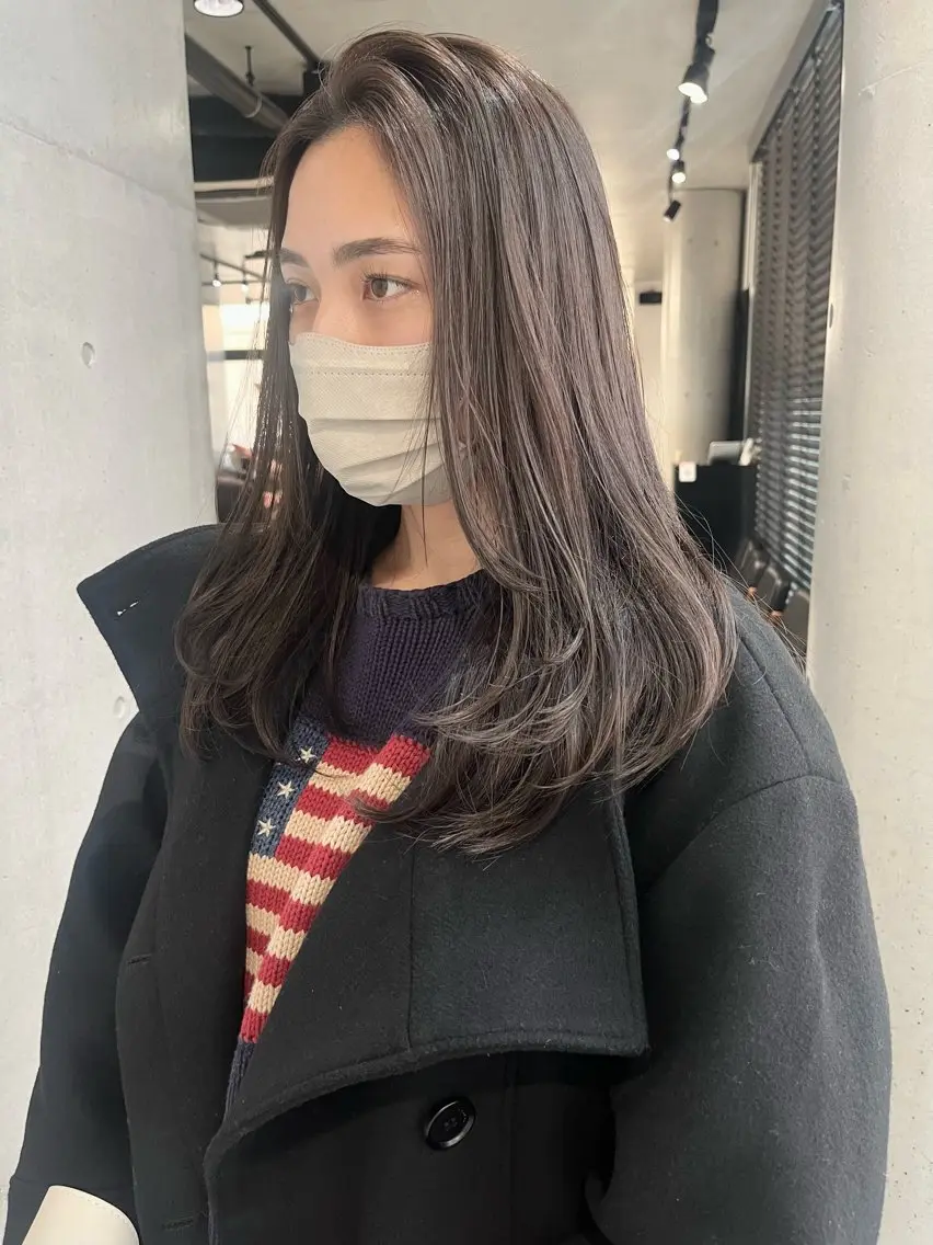 セミロング カラー パーマ ヘアアレンジ 透明感/オリーブ/ グレージュ/YUKAのヘアスタイル