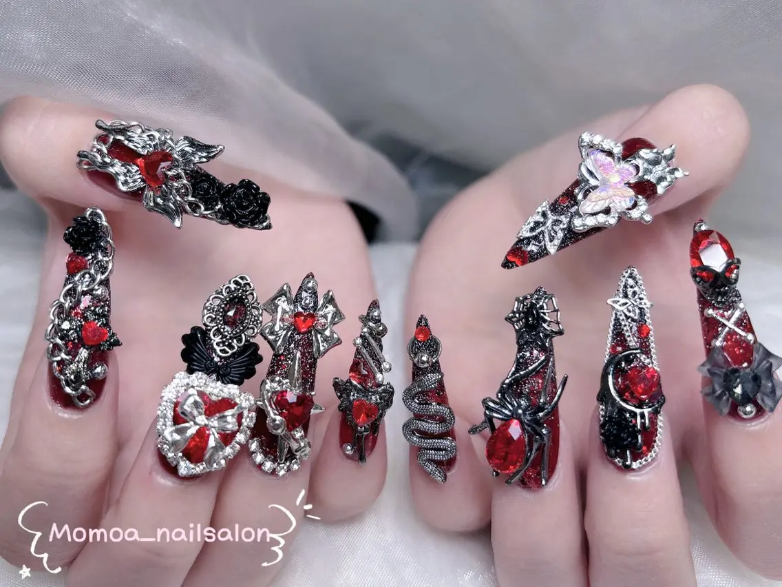 ネイル 成人式 ロングネイル マグネットネイル 大理石ネイル(マーブル) 持ち込み ハンドネイル MoMoA Nail ネイル長さ出し専門店のネイルデザイン
