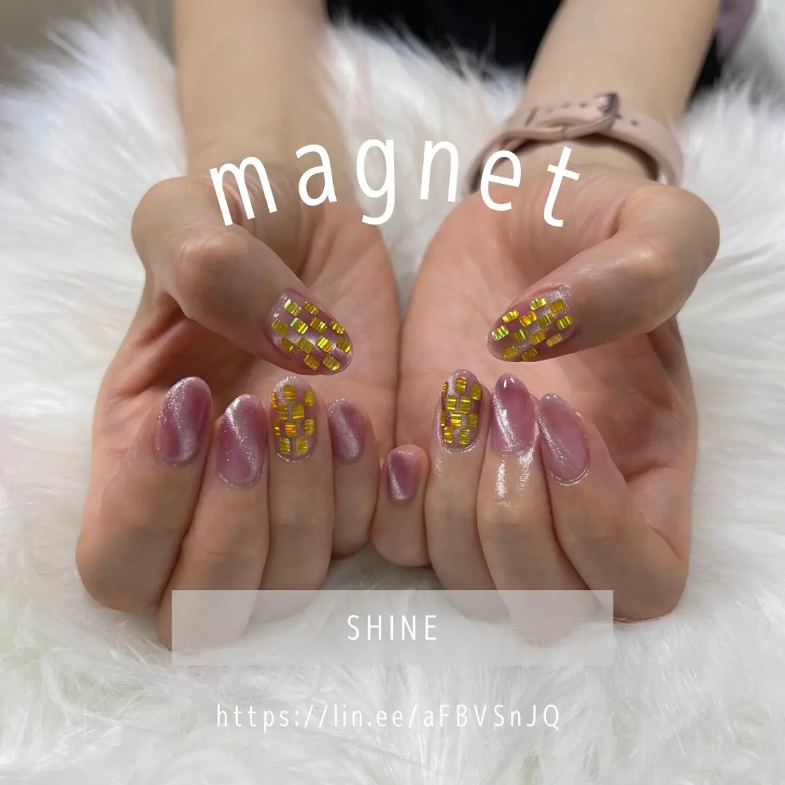 ネイル マグネットネイル ミラーネイル ピンク SHINE nail salonのネイルデザイン
