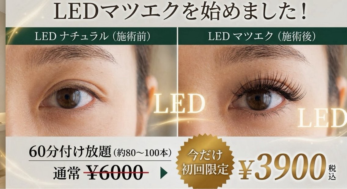 初回・期間限定！60分!もちがいいLEDマツエク付け放題！の写真